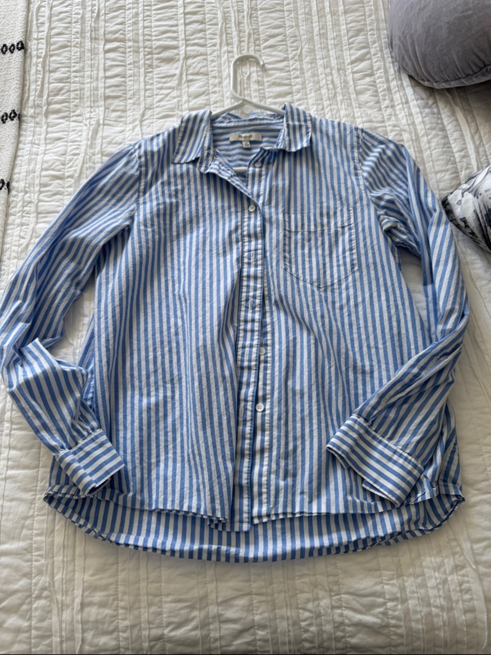 Madewell Blue and White Vertical Stripe Button-Down Shirt